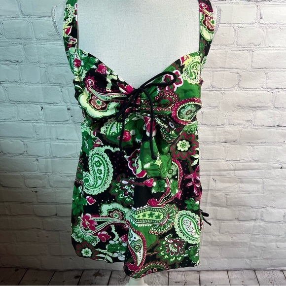 Septangle Green Floral Paisley Swim Top 24W - Picture 1 of 5